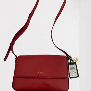 Authentic Dkny Sutton Leather Bryant Flap Crossbody - Red